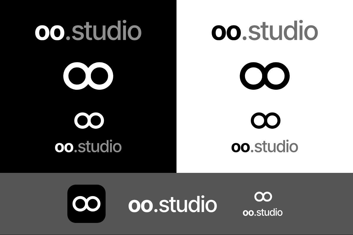 Preview of the oo studio logo set in white-on-black and black-on-white