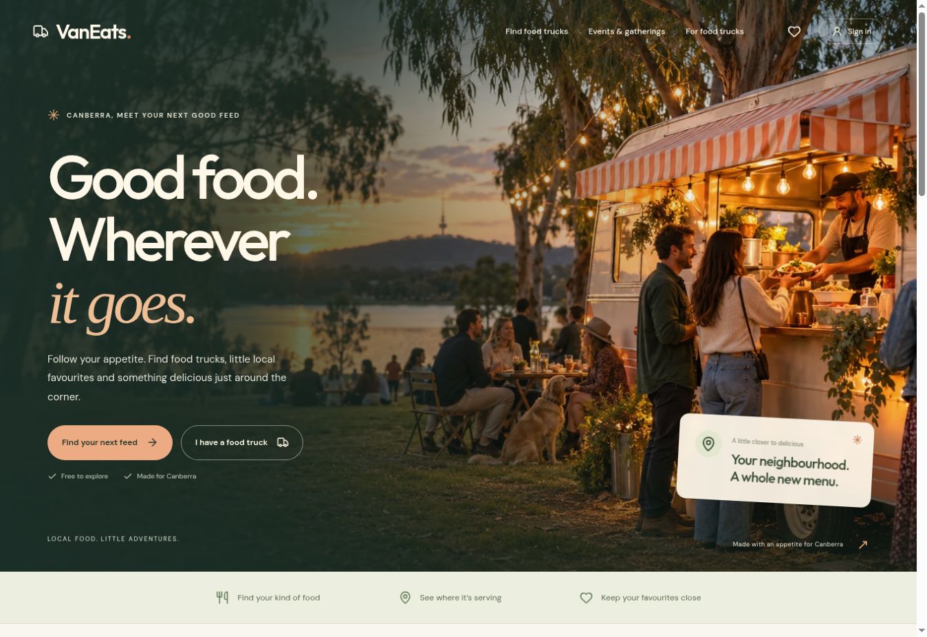 VanEats food truck discovery homepage